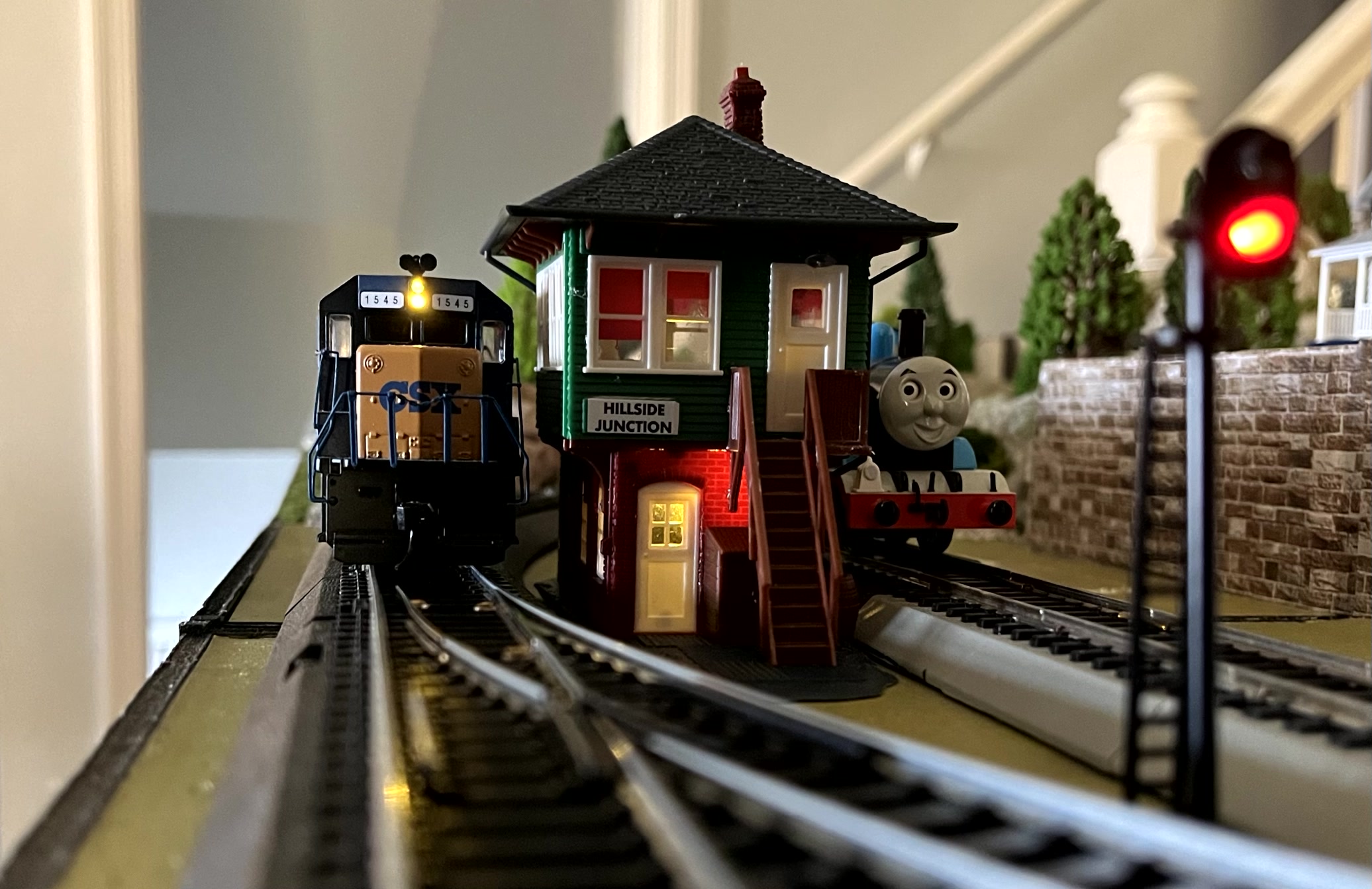 CSX and Thomas Passing the Signal Tower.